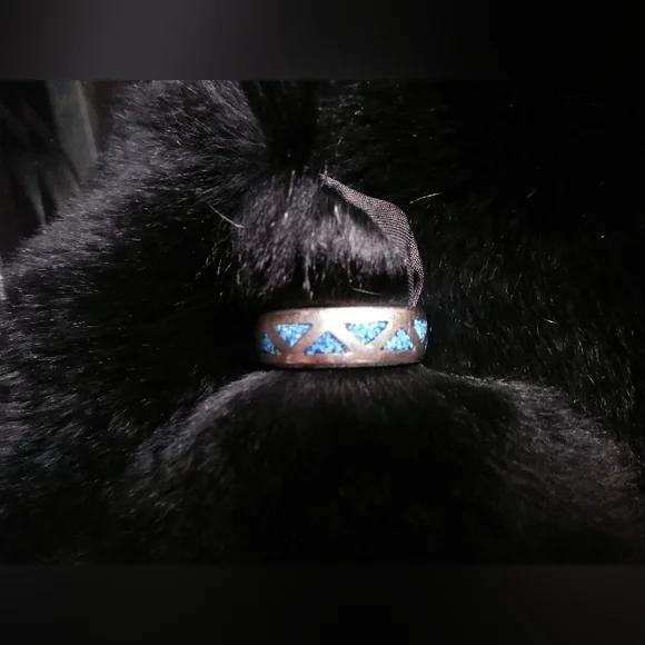 Vintage Silver Ring Turquoise Inlay Mens 9 - Picture 2 of 4